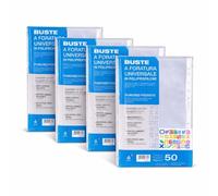 Colourbook 200 Buste Forate A4 per Raccoglitori - Polipropilene Pesante Trasparente, Finitura Liscia Extra Brillante, Foratura Universale, Formato 22x30 cm