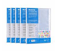 Colourbook 250 Buste Forate A4 per Raccoglitori - Polipropilene Pesante Trasparente, Finitura Liscia Extra Brillante, Foratura Universale, Formato 22x30 cm