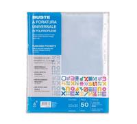 Colourbook 50 Buste Forate A4 per Raccoglitori, Spessore Rinforzato Antistrappo, Trasparenza Crystal Clear, Finitura Antistatica Easy-Open, Foratura Universale 11 Fori, Per Ufficio e Scuola