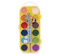 Colourbook Acquerelli 12 Colori 30 Mm Superlavabili Per Bambini Scuola Elementare, Set Completo Con Pennello Incluso, Pastiglie Resistenti Anti Rottura, Tavolozza Integrata, Colori Brillanti Coprenti