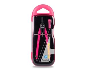 Colourbook Balaustrone Doppio Snodo, Compasso Disegno Tecnico Con Vite Micrometrica, Set Con Astuccio Rigido E Tubetto Mine, In Acciaio Inox Nickel Free, Rosa Fluo, Per Scuola Tecnica Geometria