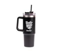 Colourbook Borraccia Termica 900 Ml Nera In Acciaio Inox Con Cannuccia E Manico, Bottiglia Isolata Caldo Freddo Per Sport Ufficio Scuola, Beccuccio Richiudibile Antigoccia Design Slurp