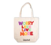 Colourbook - Borsa Tote in Cotone, Lavabile in Lavatrice, 6 Fantasie Disponibili, Dimensioni 37x39 cm, Scritta in Rilievo, Multiuso per Palestra e Ufficio (Worry)