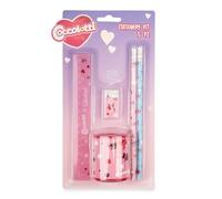 Colourbook Coccolotti Kit Stationery 5 Pezzi, Set Cancelleria Scuola, 2 Matite HB con Gomma, Gomma da Cancellare, Righello 16 cm, Temperamatite 2 Fori con Serbatoio, Official Licensee, Love Rosa