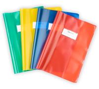 Colourbook Copertine Quaderni A4 Colorate, Confezione 8 Pezzi, Giallo Verde Blu Rosso, PVC Resistente, Alette Salva Angoli, Etichetta Porta Nome