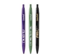 Colourbook Geolier - Set 3 Penne a Sfera Geolier, Penna a Scatto, Tratto 1 mm, Inchiostro Blu (Nero/Verde/Viola)