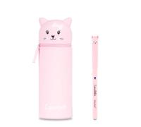 Colourbook Gommy Pets Astuccio Portapenne 2 in 1 Gatto - Silicone Soft-Touch, Base Telescopica per Uso da Tavolo, Penna Cancellotta Omaggio, Design Kawaii