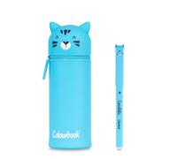 Colourbook Gommy Pets - Astuccio Portapenne 2 in 1, Silicone Morbido, Portapenne Da Tavolo, Penna Cancellotta Blu Inclusa (Tigrotto)