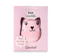 Colourbook Happy Box - Box Sorpresa Cancelleria, 11 Prodotti per Scrivere e Disegnare, Include Cancellotte, Evidenziatori, Matita, Temperino, Gomma, Penna, Portamonete (Cancellotta Gatto)