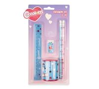 Colourbook Kit Cancelleria Coccolotti Love Azzurro 5 Pezzi 2 Matite HB Gomma Righello 16 cm Temperamatite 2 Fori Serbatoio Kawaii Scuola Regalo