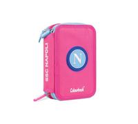 Colourbook Napoli - Astuccio Scuola 3 Scomparti, Completo di Penne, Matite e Pennarelli, 44 Pezzi (Rosa Fluo)