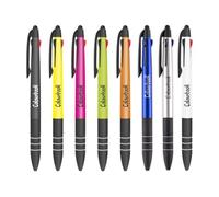 Colourbook Penna A Sfera Multiscatto 3 Colori, Nero Blu Rosso, Punta 1 Mm, Con Gommino Touch Screen, Grip In Gomma Antiscivolo, Set Da 40 Pezzi Assortiti, Fusto Fluo Blu Grigio Arancio Verde Giallo