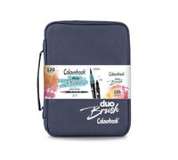 Colourbook - Pennarelli Duo Brush, Doppia Punta 2.5mm e 5mm, 120 Pennarelli Professionali per Disegno Artistico, Punta Fine e Morbida, Valigetta Organizzata (Blu Navy)
