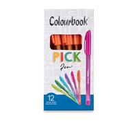 Colourbook Pick Pen - Confezione 12 Penne, Punta Media, 1 mm, Fornitura per Cancelleria Scuola e Ufficio (Arancione)