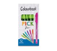 Colourbook Pick Pen - Confezione 12 Penne, Punta Media, 1 mm, Fornitura per Cancelleria Scuola e Ufficio (Verde Lime)