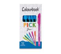 Colourbook Pick Pen - Confezione 12 Penne, Punta Media, 1 mm, Fornitura per Cancelleria Scuola e Ufficio (Azzurro)