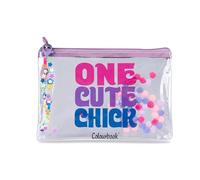 Colourbook Pochette Soft Bubbles - Borsetta Trasparente con Zip e Laccetto, Design Bollicine Colorate, Formato 14,5x21,5 cm (Cherry)