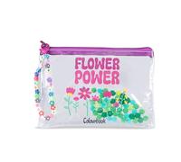 Colourbook Pochette Trasparente Soft Bubbles Flower Power, Bustina Organizer 14,5 x 21,5 cm, In PVC Flessibile Anti Opacizzazione, Con Zip, Per Trucco, Cancelleria, Accessori Viaggio E Ufficio