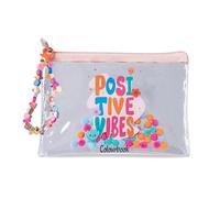 Colourbook Pochette Trasparente Soft Bubbles Positive Vibes, Beauty Case 14,5 x 21,5 cm, Bustina Con Zip Impermeabile, Porta Cosmetici E Accessori Da Viaggio, Organizer Borsa Trasparente