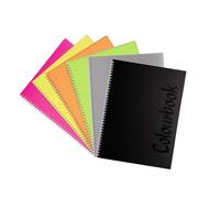 Colourbook Quaderno A4 Spiralato Quadretti 5MM, Per Quarta E Quinta Elementare, Scuole Medie, Superiori E Università, Set 12 Quaderni Fluo 6 Colori, Copertina In Polipropilene Opaca, 80 Fogli 70 G, Mi