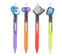 Colourbook Set 4 Penne Gel Cancellabili Play Pen Gaming Edition, Punta 1.0 Mm Inchiostro Blu Termosensibile, Topper Girevole Antistress Console, Impugnatura Soft Touch, Scuola Bambini e Ragazzi