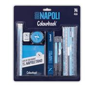 Colourbook - SSC Napoli Set Cancelleria 14 Pezzi, Licenza Ufficiale per Scuola Elementare e Media, Include Matite Penne Gomma e Righello
