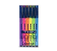 Colourbook Thin Light - Evidenziatori a Penna, Punta Fine a Scalpello, Inchiostro a Base d'Acqua, Ideali per Scuola e Ufficio, Set da 6 Colori Assortiti