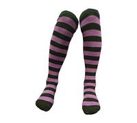 Colourful Baby World Calzini al ginocchio a righe arcobaleno in cotone per bambine e ragazze, Nero con strisce viola, 6-10 Years