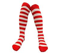 Colourful Baby World Calzini al ginocchio a righe arcobaleno in cotone per bambine e ragazze, Rosso-bianco., 3-5 Years