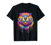 Colourful Cool Beaver Head in Vivid Shades Artistic Designed Maglietta