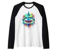 Colourful Cool Shark Head in Vivid Shades Artistic Designed Maglia con Maniche Raglan
