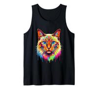 Colourful Siamese Cat Head in Vivid Shades Artistic Designed Canotta
