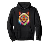 Colourful Siamese Cat Head in Vivid Shades Artistic Designed Felpa con Cappuccio