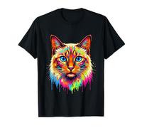 Colourful Siamese Cat Head in Vivid Shades Artistic Designed Maglietta