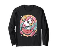 Colourful Watermelon Unicorn Summer Fruit Fun Cute Design Maglia a Manica