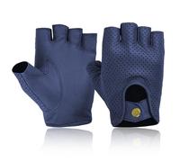 COLOURLINX Guanti senza dita da uomo in pelle, mezze dita, per guida, ciclismo, palestra, sedia a rotelle, moto, estivi, morbidi, in vera pelle di lamina, colore blu navy, taglia L