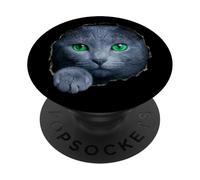 Colpisce il gatto blu russo con gli occhi verdi che sbirciano attraverso PopSockets PopGrip Adesivo