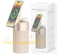 COLSUR Cassa Bluetooth Caricabatterie wireless Altoparlanti Bluetooth con luce notturna, stazione di ricarica wireless 2 in 1 per iPhone 16/15/14/13/12 Series AirPods Pro/4/3/2-Beige