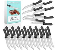 Coltelli da bistecca 24 pezzi in acciaio inox - Lama microdentata sempre affilata 22 cm, taglio preciso e professionale - Ideali per barbecue, ristorante e uso domestico