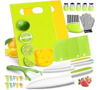 Coltelli da Cucina Sicuri per Bambini - Set 17 Pezzi, Kit di utensili per cucina giocattolo Utensili per Tagliare Frutta e Verdura, Giochi Cucina Reale per Bambini, Sicuro a Partire da 2 Anni