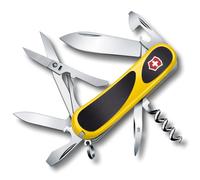 Coltellino svizzero Victorinox Evolution 14 Grip, 14 funzioni, Giallo/Nero | Multitool con lama, cavatappi, cacciavite, forbici, misura media, guance ergonomiche, 2.3903.C8