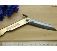 COLTELLO artigianale giapponese HIGO Higonokami Nagaokoma ottone Aogami 75 mm...