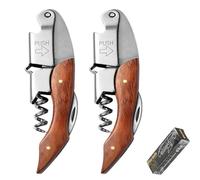 Coltello Cameriere, Apribottiglie 3 in 1 Adatto per Vino e Birra, Manico in Palissandro, per Sommelier e Bartender (Pointed wood)
