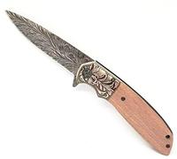 COLTELLO ColtellinoDAMASCO DAMASCATO DA COLLEZIONE MANICO IN LEGNO TASCABILE RICHIUDIBILE
