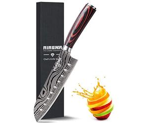 Coltello Cucina Santoku, Coltelli da Cucina Professionali Giapponesi 7 " - Affilatissimo - Resistente Macchie e alla Corrosione - Impugnatura Ergonomica, Ideale per Cucina Domestica e il Ristorante