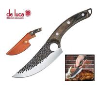 COLTELLO CUOCO LAMA IN ACCIAIO CM 15 E MANICO LEGNO + FODERO IN CUOIO "DE LUCA"