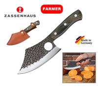 COLTELLO CUOCO LAMA IN ACCIAIO CM 15 E MANICO LEGNO + FODERO "ZASSENHAUS GERMANY