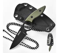 Coltello Da Collo Omesio S-Sy, 6 Cm, Acciaio 5cr13mov, Mini Coltello Da Collo, Manico in G10, Codolo Pieno, Con Fodero in Kydex, Catena Da Collo E Clip Piccola Lama Fissa Da Caccia per La Caccia E L'e