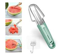 Coltello Da Cucina 3 In 1 Con Gancio, Affettatrice Forchetta Anguria In Acciaio Inox, Utensile Per Tagliare L'anguria Portatile, Taglierina A Forchetta Per Anguria 3 In 1 Per Uso Domestico