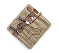 Coltello da cucina in tela e pelle - rotolo di coltelli da cucina grande - tasca per coltelli da cuoco - borsa da cucina per cucina, campeggio e barbecue Neil, beige., Borsa portacoltelli